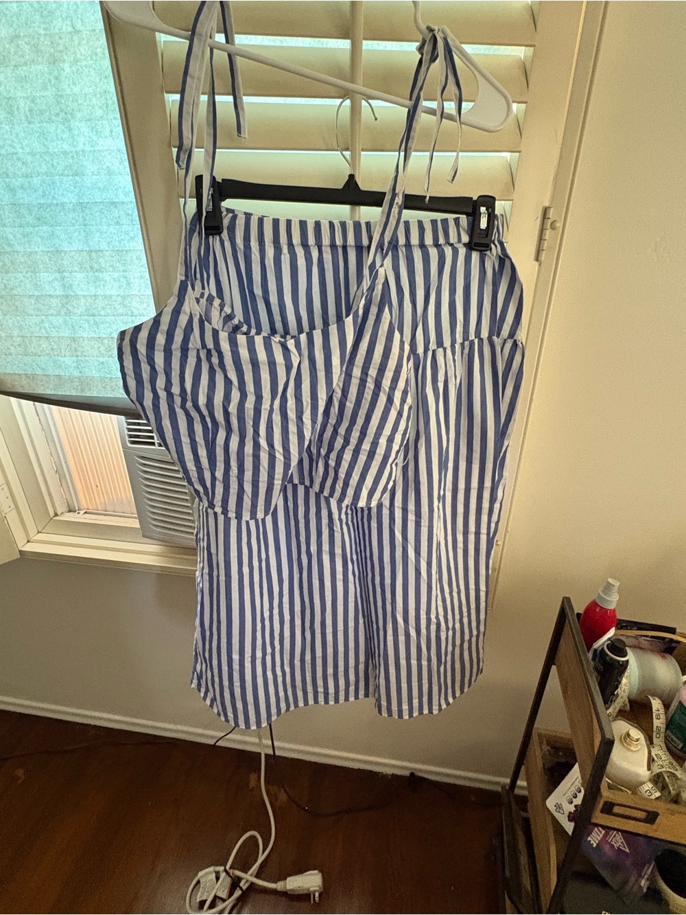 Old Navy Blue and White Striped Tie-Shoulder Mini Skirt